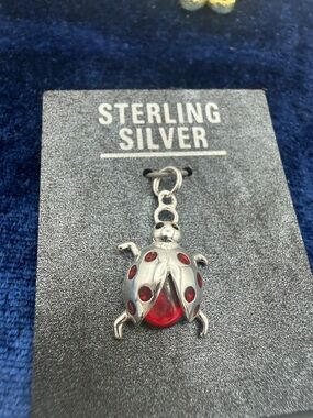 VTG Silver Ladybug w/ red accents Pendant Charm 0.75” NWT